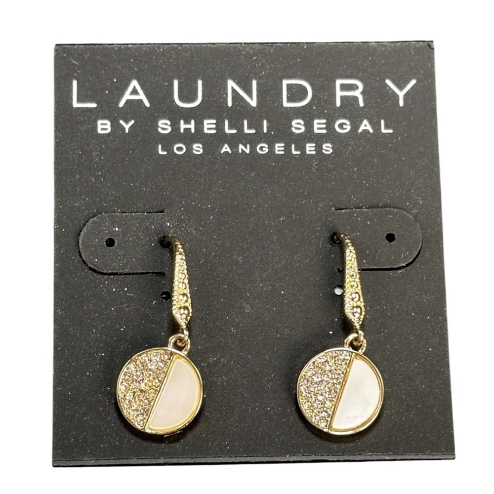 Laundry By Shelli Segal MOP Goldtone Crystal Earrings Deadstock 1-1/8" L Total